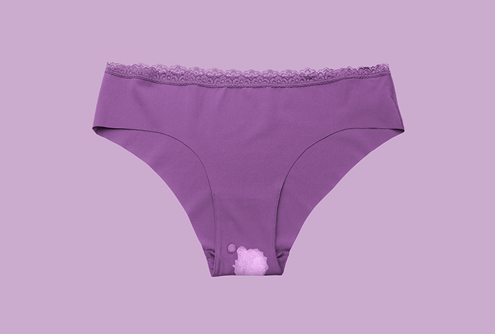 Vagina bleached underwear on a purple background.