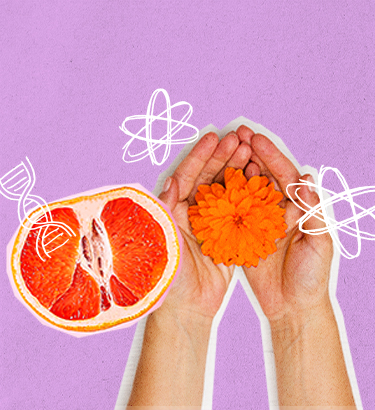Two-hands-holding-a-flower-in-their-palms-with-a-grapefruit-nearby