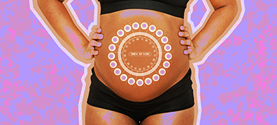 A-pregnant-belly-has-a-birth-control-calendar-superimposed-on-top