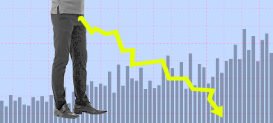 Chart-showing-downward-trend-from-standing-man