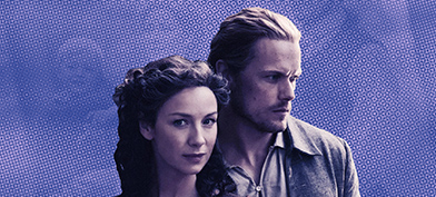 Outlander-characters-posing-against-purple-background
