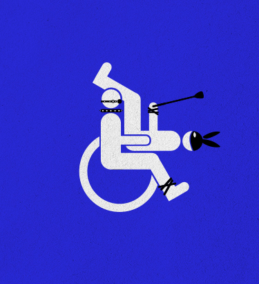 Two-people-in-bondage-have-sex-in-one-wheelchair-that-looks-like-the-handicap-symbol