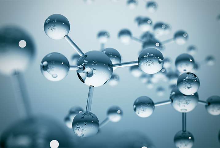 Transparent molecules sit against a light blue background.