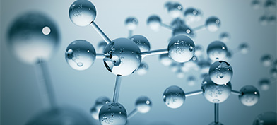 Transparent molecules sit against a light blue background.