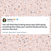 A tweet from Ivey Kungu about talking dirty is over a pink, speckled background