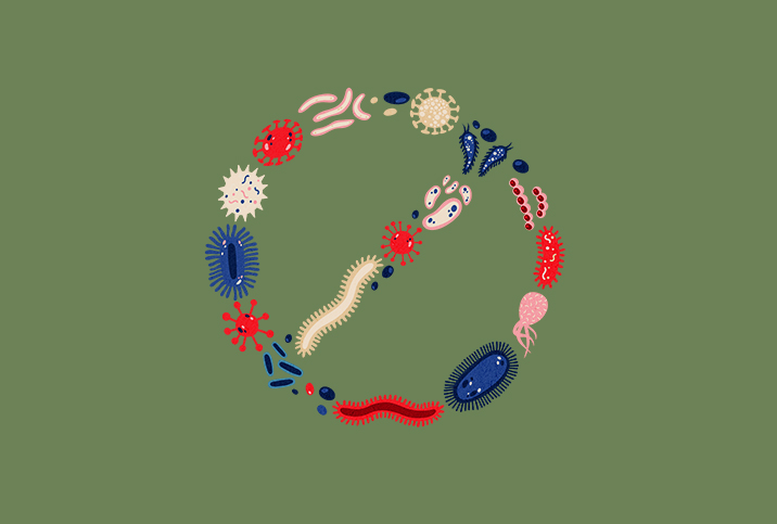 Various STD viruses form a circle with a line of through the middle.