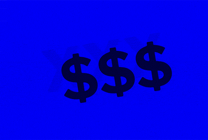 Red XXX text flashes over three dollar signs on a blue background.