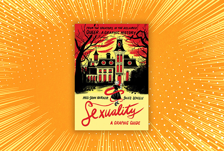 The cover of Sexuality A Graphic Guide by Meg John Barker and Jules Sheele is against an orange background.