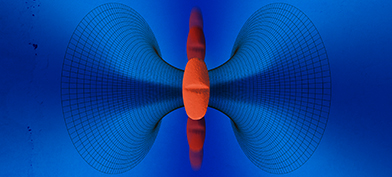 An trio of orange pills sits in the middle of a vortex frame against a blue background.