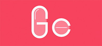 A large uppercase G is over a long pill next to a lowercase C over a round pill.