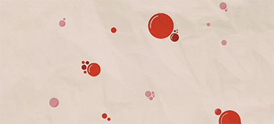 Blood droplets are scattered against an off-white surface.