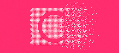 White dots arranged in a rectangular pattern scatter on the right side along a hot pink surface.