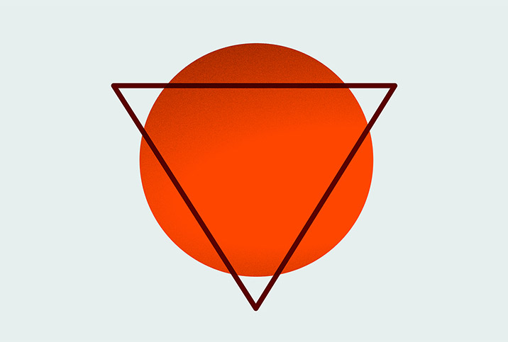 On a white background, a bright red circle has an upside down triangle drawn over top. 