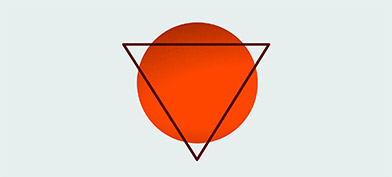 On a white background, a bright red circle has an upside down triangle drawn over top. 