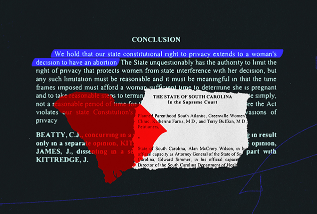 A torn piece of paper showing the recent SC Supreme Court decision reversing the six-week abortion ban is layered atop the conclusion.