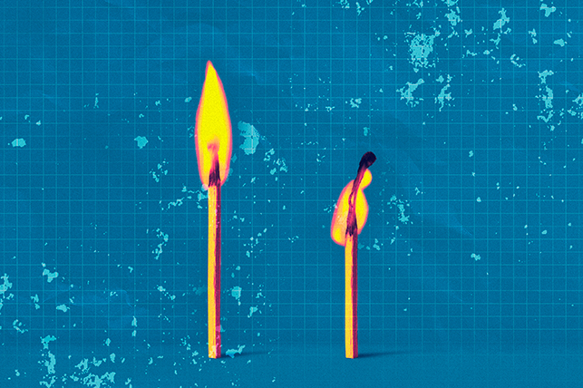 A match is lit next to another that is half-burnt against a teal background.