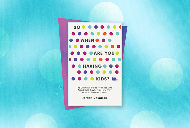 The cover of So When Are You Having Kids is against a cloudy blue background.