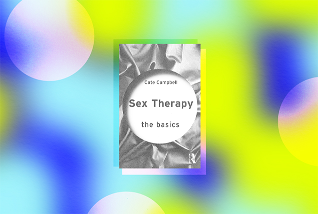 "Sex Therapy: the Basics" book cover on blue, green and yellow marbled background
