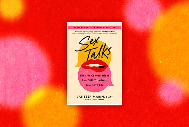 'Sex Talks' book cover on red, orange and pink bubble background
