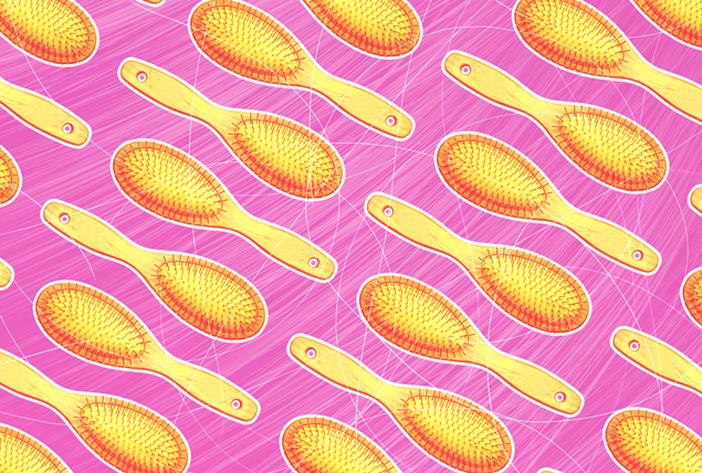 sunny yellow hairbrushes on bright pink background