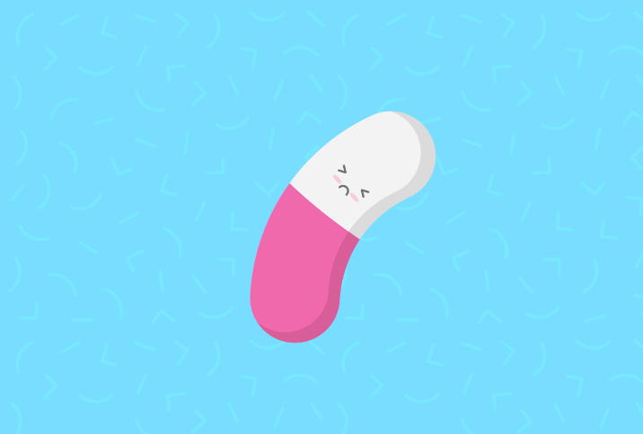 red and white pill bent over with sad face then stands up straight with happy face on light blue background