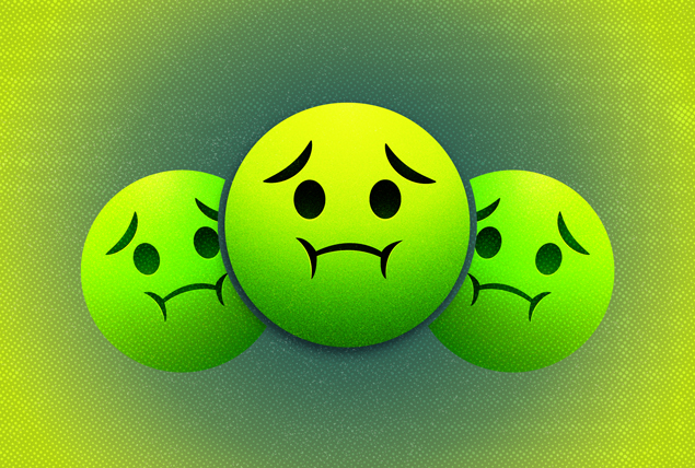 green emojis who look like they will vomit on green gradient background