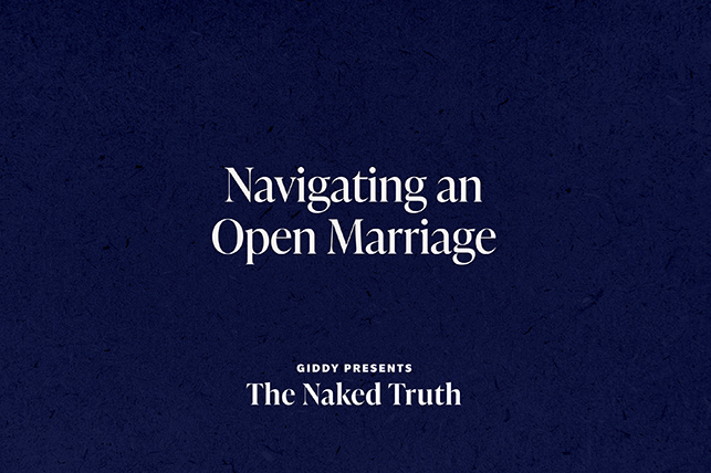 The words Navigating an Open Marriage are written in white against a dark blue background.