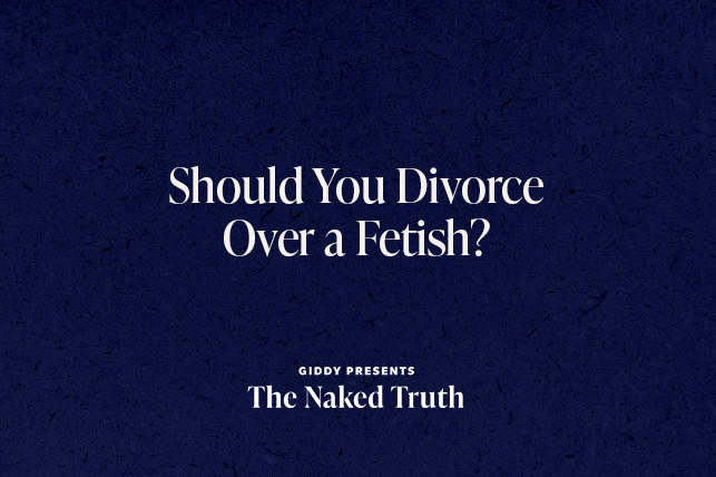 The words Should You Divorce Over a Fetish? are written in white against a navy blue background.