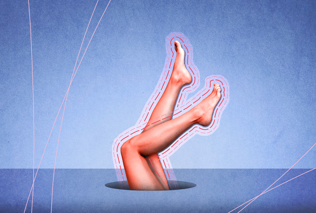 A park of legs are coming up from the ground against a blue background.