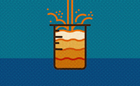 Urine pours into a beaker from above showing various shades of orange against a blue background.