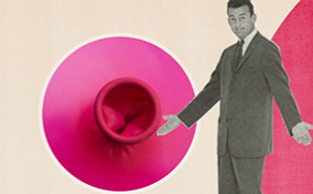 A-man-stands-near-end-of-balloon-similar-appearance-butthole