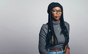 A-woman-looking-at-camera