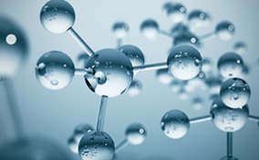 Transparent molecules sit against a light blue background.