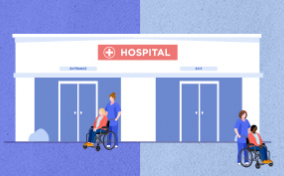 A black mother is wheeled out of the hospital early while a white mother stays.