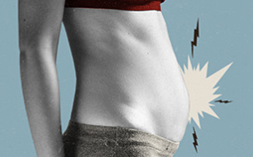 A bloated endo belly has drawn lighting and spikes emerging.