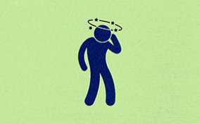 A blue stick figure cycles through a number of physical ailments. 