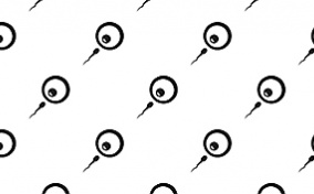 A black sperm swimming towards a human egg repeats across a white background.