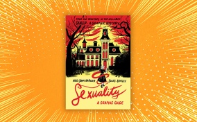 The cover of Sexuality A Graphic Guide by Meg John Barker and Jules Sheele is against an orange background.