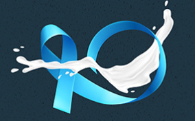 A splash of white semen lays over a blue prostate cancer ribbon.