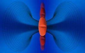 An trio of orange pills sits in the middle of a vortex frame against a blue background.