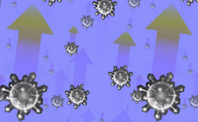 Multiple STD cells are scattered on a purple background and multiple arrows point upwards.