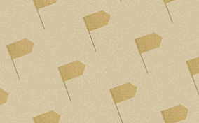 A pattern of dark beige flags repeat against a light beige surface.