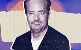 The bust of Matthew Perry sits against an off-white strip of grid paper.