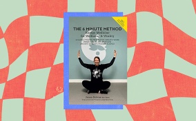 The cover of The 6 Minute Method is displayed against an orange and off-white curvy checkered background.