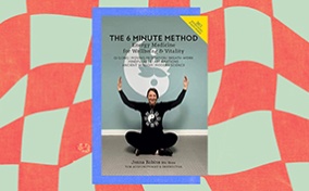 The cover of The 6 Minute Method is displayed against an orange and off-white curvy checkered background.