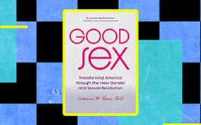 The book cover of Good Sex by Catherine Roach is on top of a blue and black checkered background.