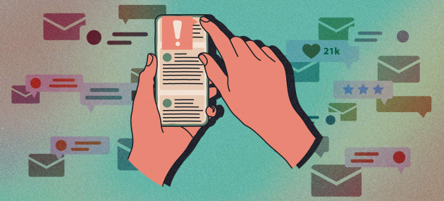 Hands holding a cellphone scroll through misinformation about mens health.