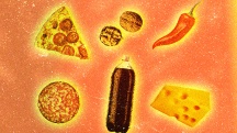 Multiple foods that are bad for your prostate are highlighted in yellow against an orange background.